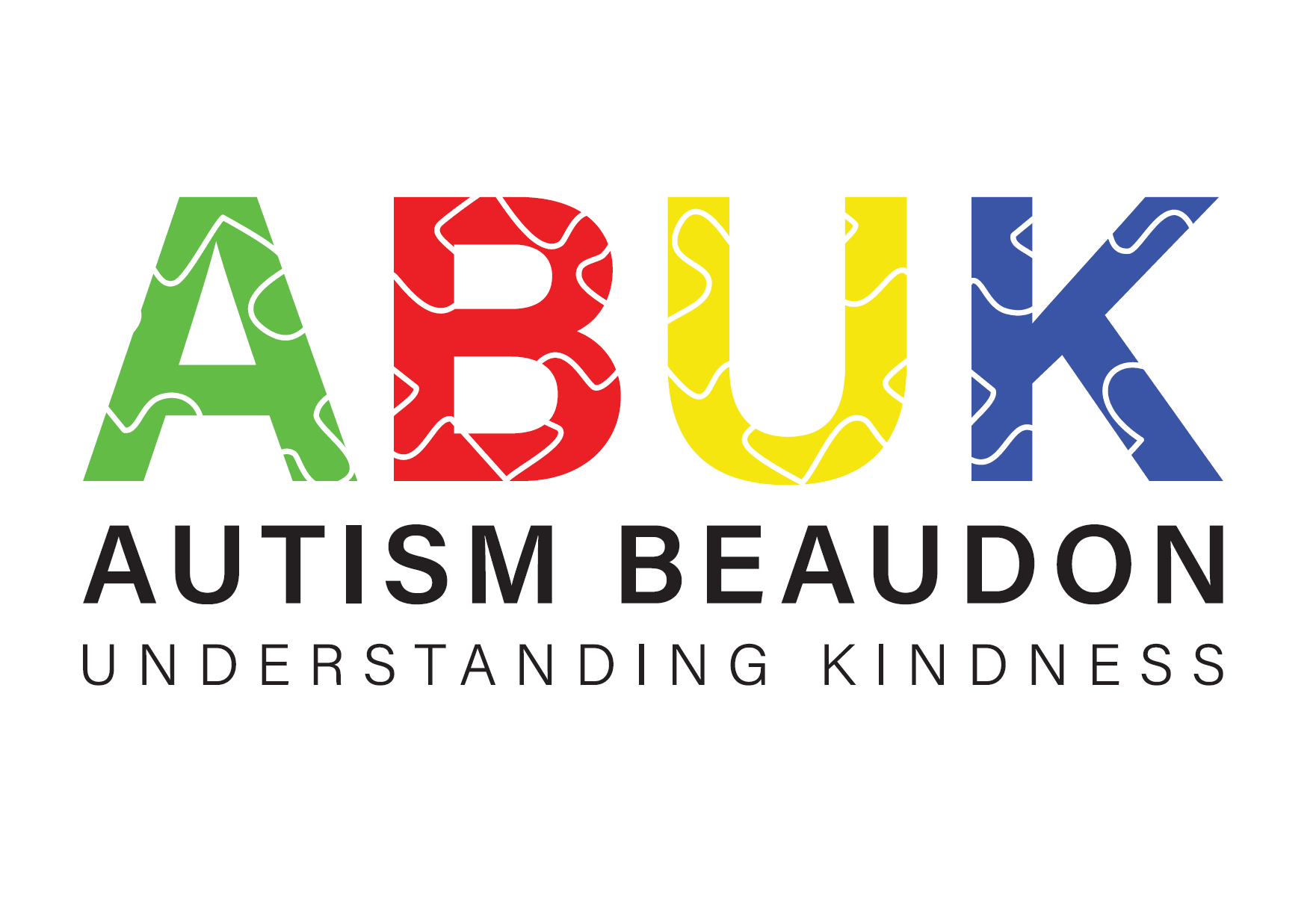 Autism Beaudon logo with colourful ABUK letters in green red yellow and blue puzzle pattern on white background and tagline Understanding Kindness